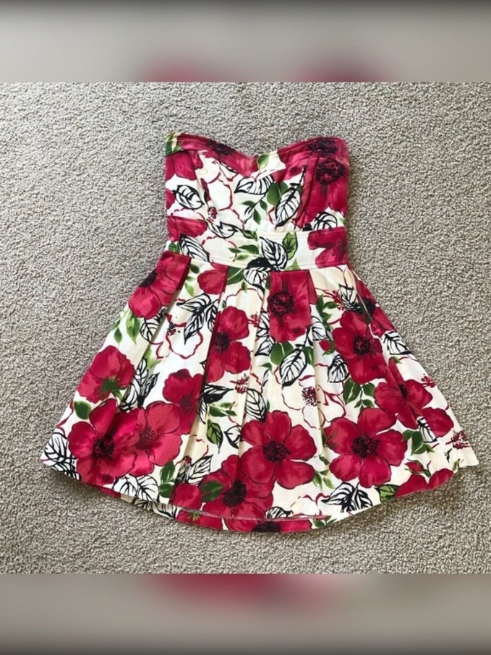 Eva Rose Strapless Floral Swing Dress | Pink Rockabilly Pin-Up | S